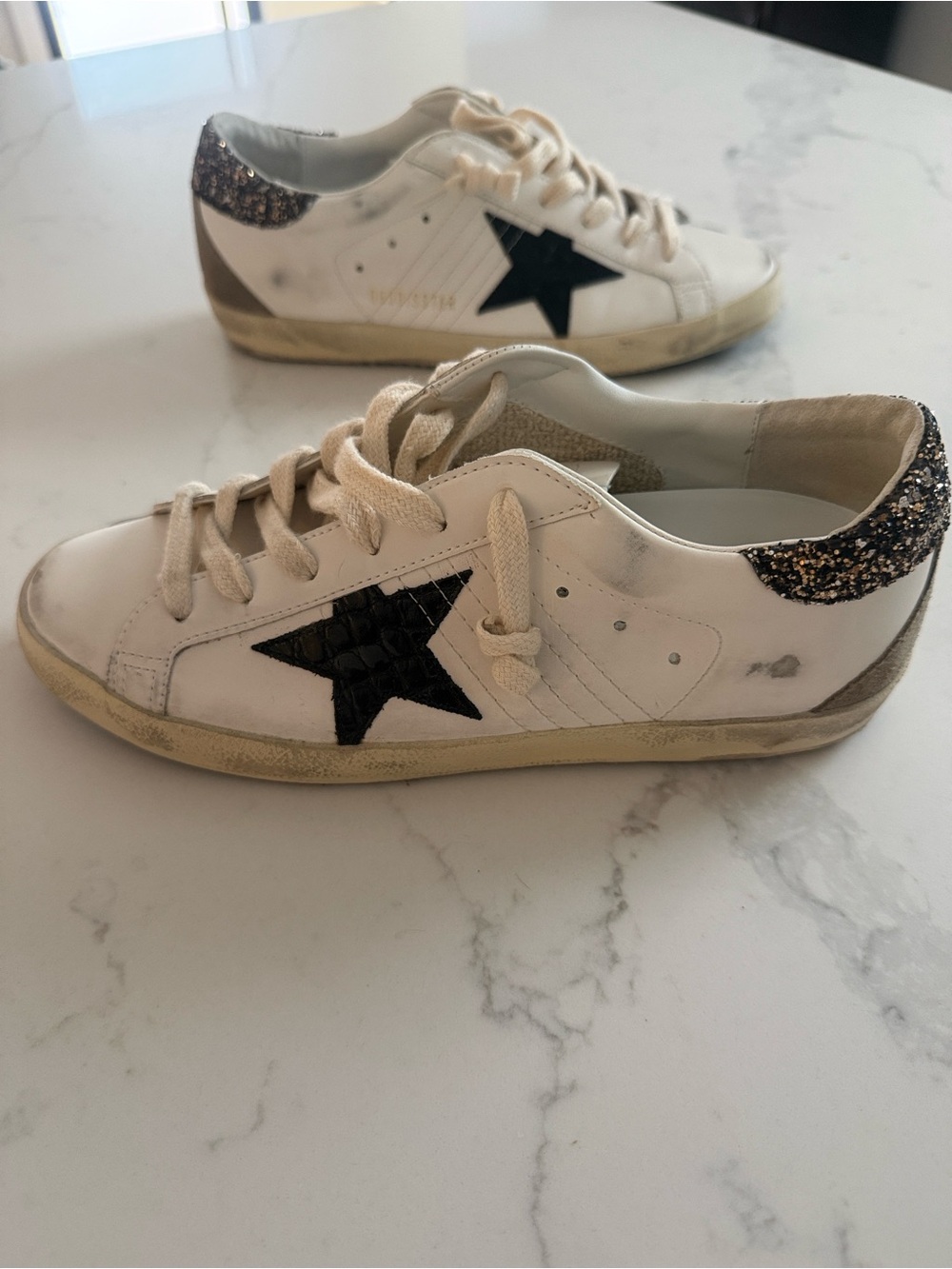 Golden Goose White Leather Sneakers with Black Star Accent